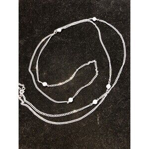 Monet Chain Ball Long Signed 54" Flapper Excellent Rare Silvertone Bead